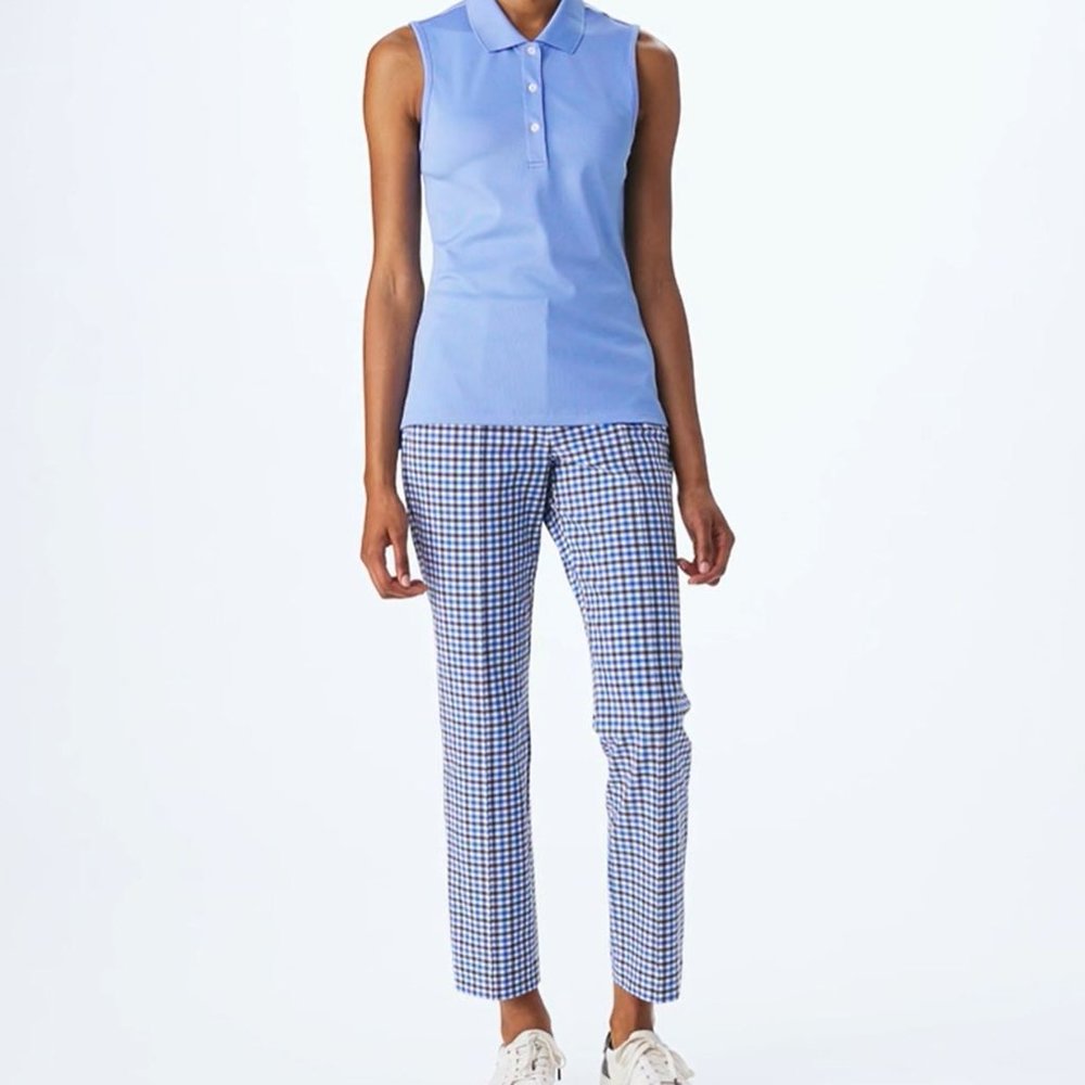 TORY SPORT Tech Stretch Twill Golf Pants in Galleria Blue Pocket Gingham SZ 10